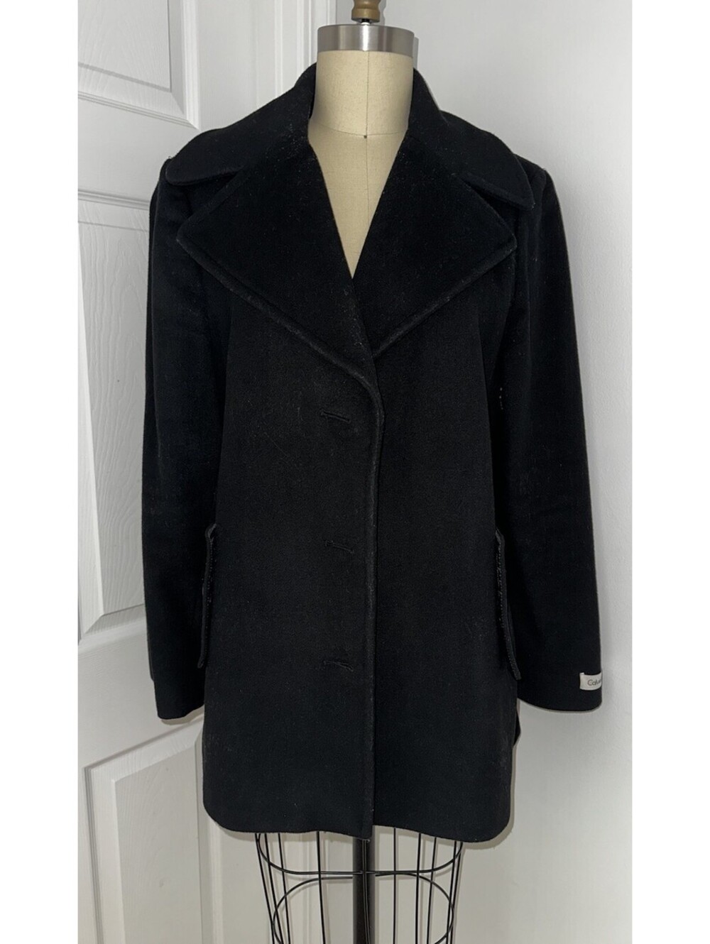 Vintage Calvin Klein Women's Black Winter Peacoat Wool 12